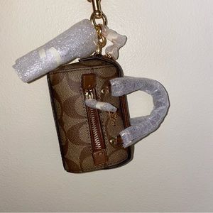 Coach Mini Rowan Satchel Bag Charm🤎 In Signature Canvas